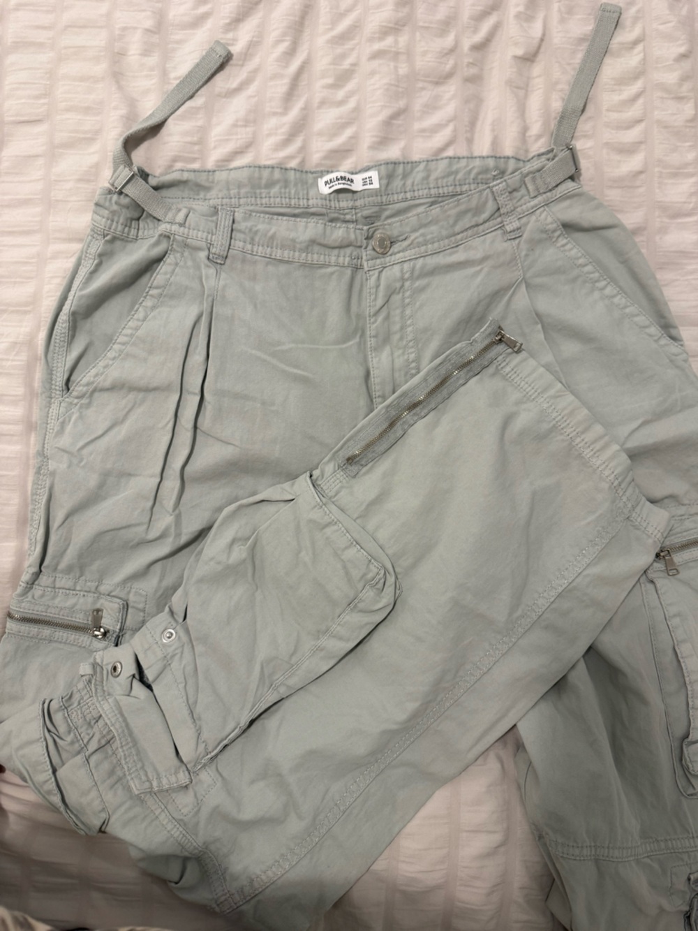 Pull&Bear Light Sage Green Cargo Pants with Button Detail